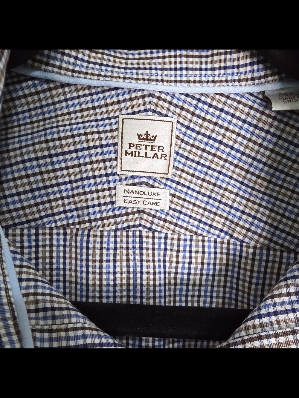 Peter Millar Blue and Brown Micro-Check Button-Down Shirt